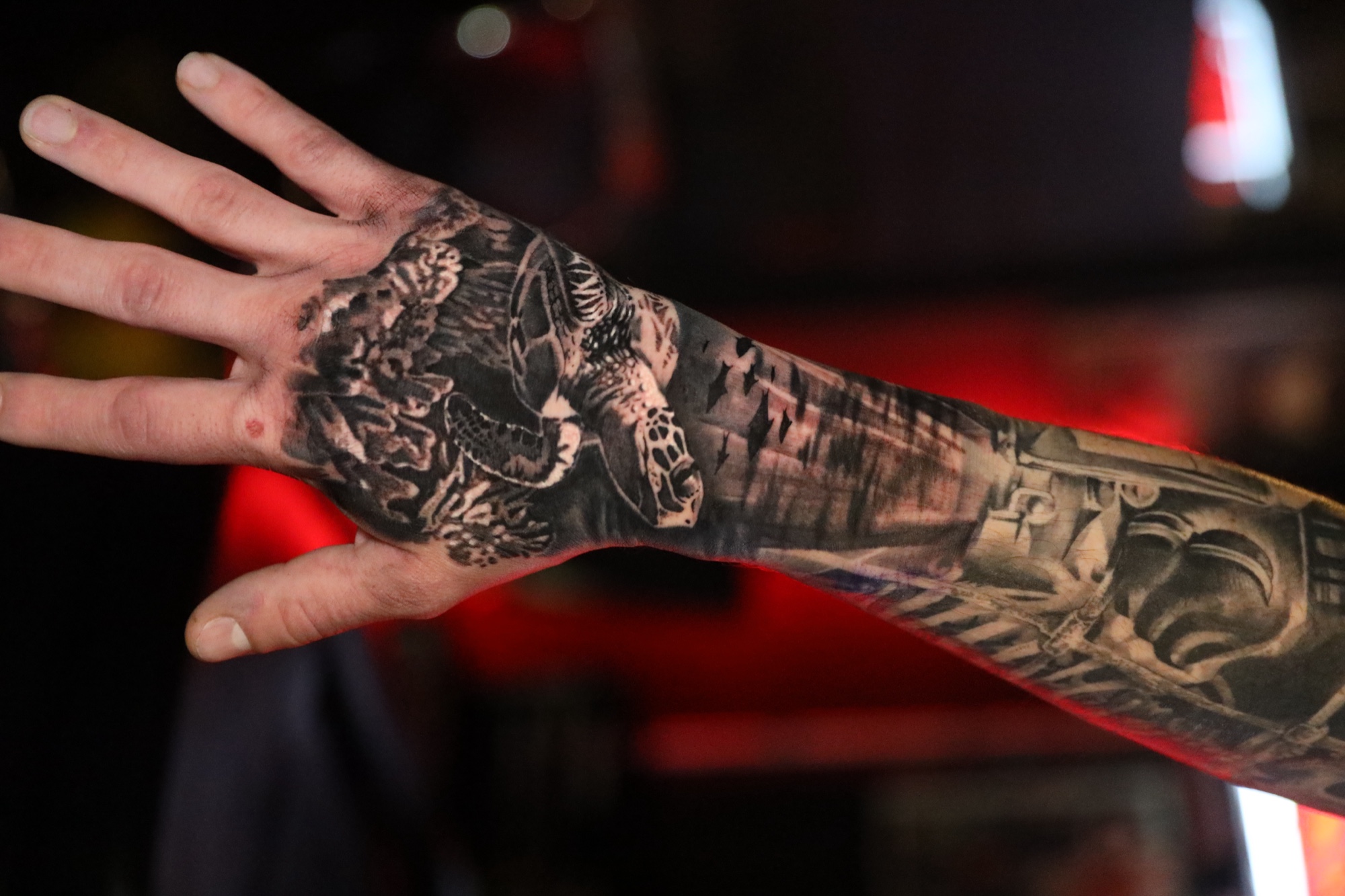Underwater Temple Sleeve — Black & Grey Realism tattoo by Alex Roze