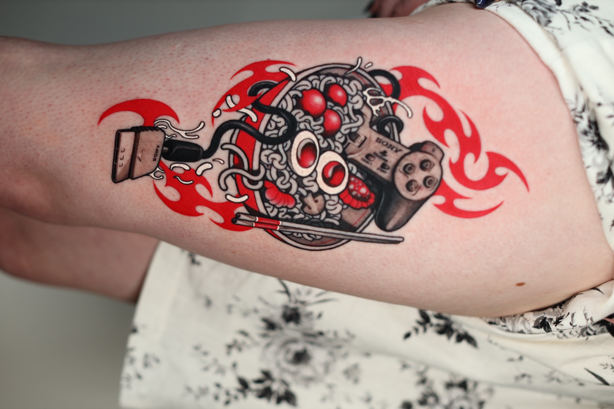 Gamer Ramen — Anime & Cyberpunk tattoo by Alex Roze
