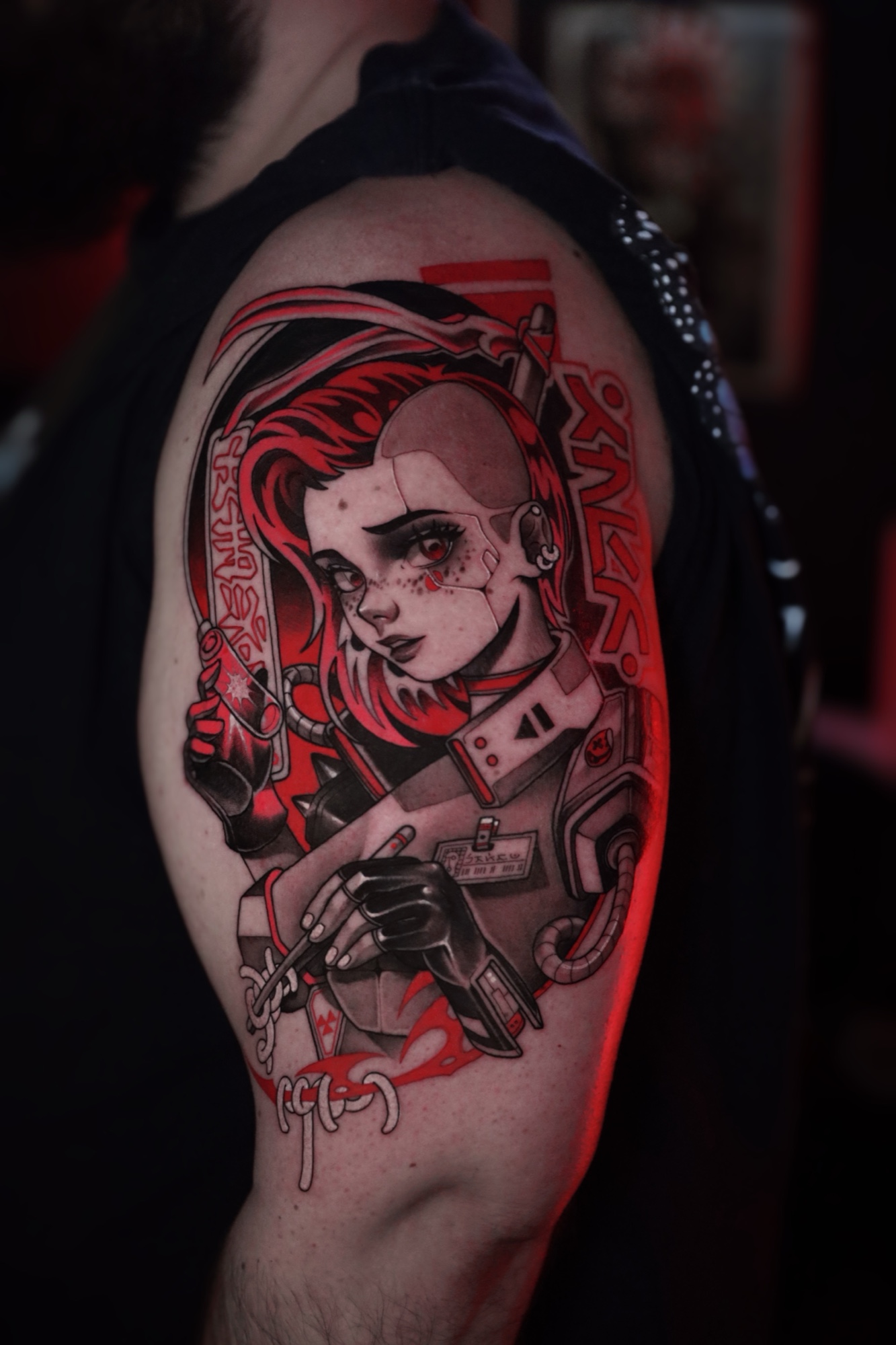Cyberpunk Girl — Anime & Cyberpunk tattoo by Alex Roze