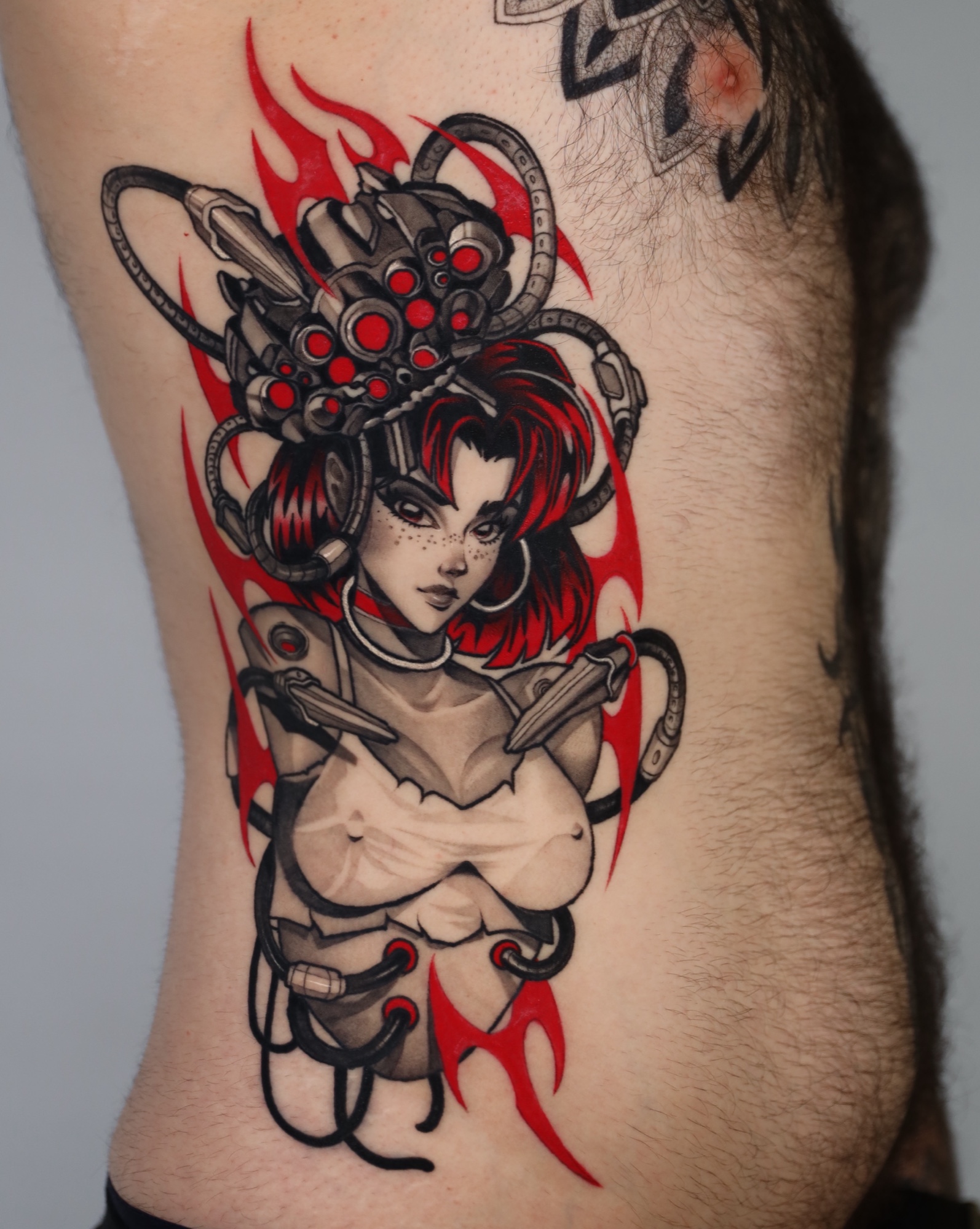Mecha Cyborg — Anime & Cyberpunk tattoo by Alex Roze in ribs