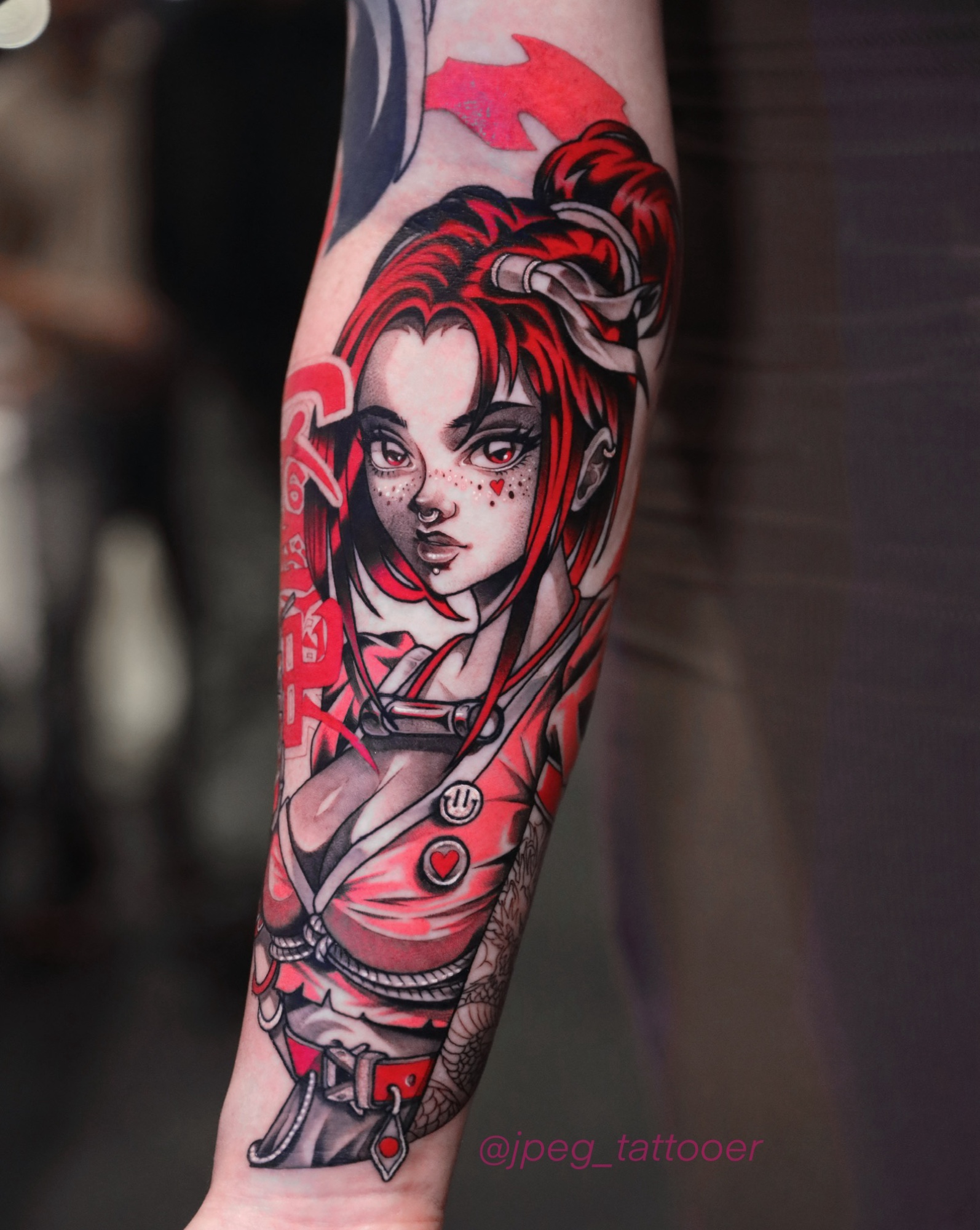 Anime Portrait — Anime & Cyberpunk tattoo by Alex Roze in forearm